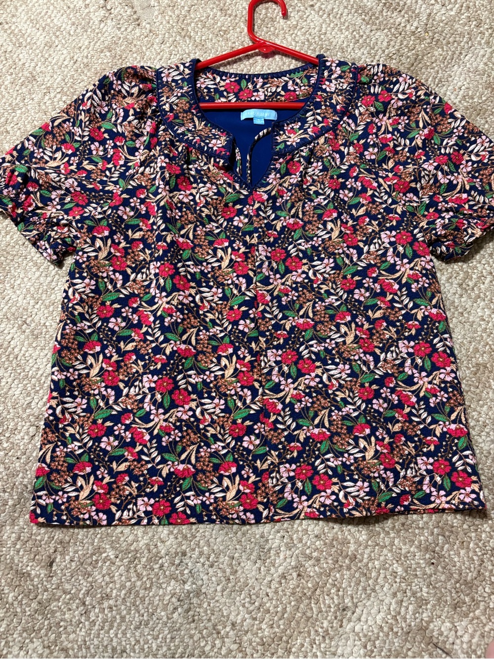 Draper James Navy Floral Short-Sleeve V-Notch Top